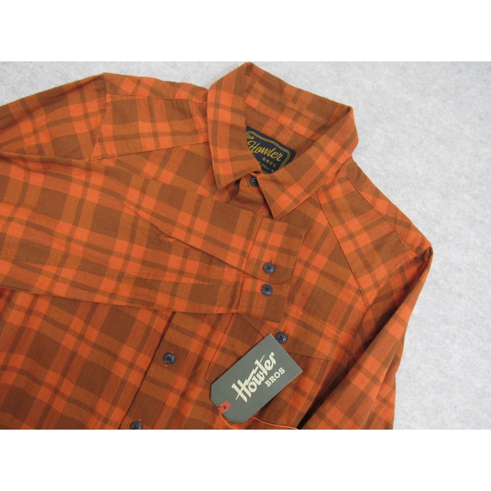 Howler Bros La Grange Lightweight Flannel Shirt Cohen Plaid Pumpkin Mens Small S